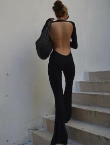 Quality Small Quantity Clothing Manufacturer 85% Polyester 15% Spandex Women Balckless Fit Long Sleeve Flared Bodysuit wholesale