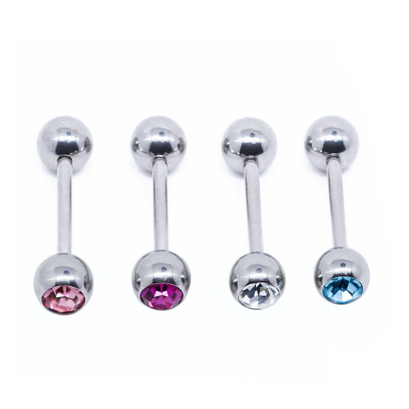 Crystal Gems Horizontal Tongue Piercing Jewelry 14 Gauge 1.6mm