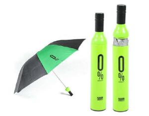 Quality Green Wine Bottle Shaped Foldable Umbrella 35cm Folded Length Strong Steel Frame wholesale
