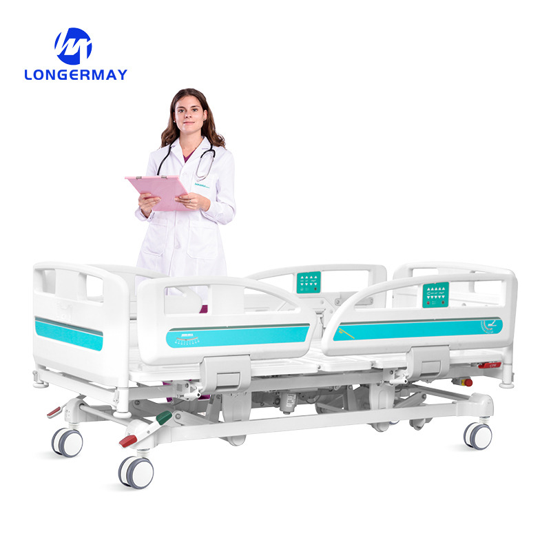 Metal Clinic Hospital Furniture Abs Side Rail Electric Control Folding Patient Medical Bed With Wheels