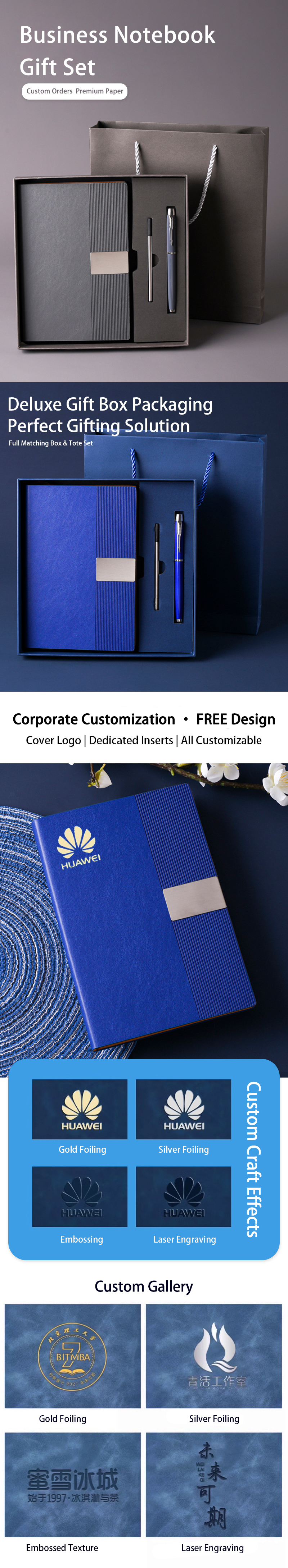 Full Customize Notebook Pen Ink Set Gift Box Colorful PU Leather Notebook