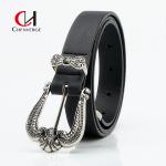 simple Ladies Leather Belt Retro Carved Zinc Alloy Buckle