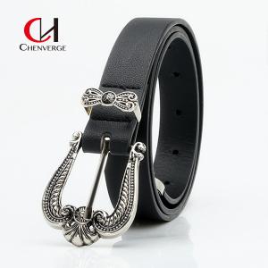 Quality simple Ladies Leather Belt Retro Carved Zinc Alloy Buckle wholesale
