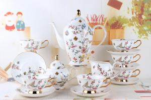 Quality Arabic Tableware 15PCS Europe Embossed Fine Bone China Teapots Set wholesale