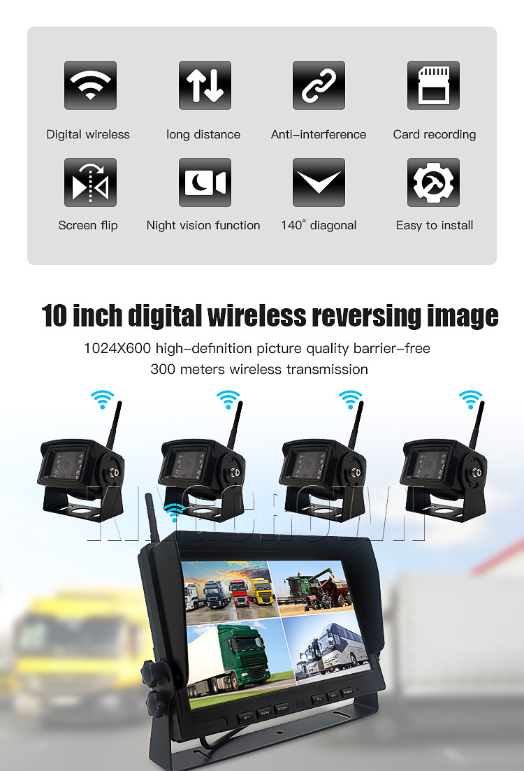 Wireless Backup Camera Vehicle Data Recorder 10 Inch HD LCD Monitor With Antenna