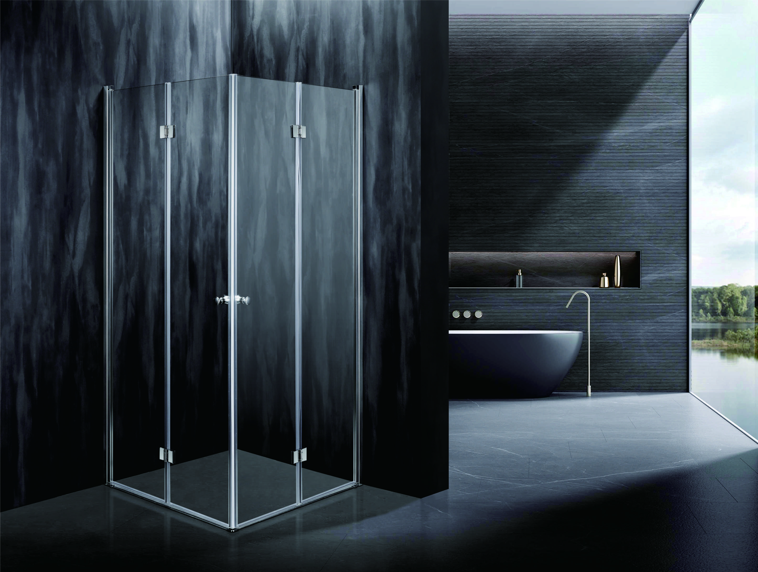 Functional Corner Shower With 6/8mm Tempered Glass And Aluminium Profile With Chrome