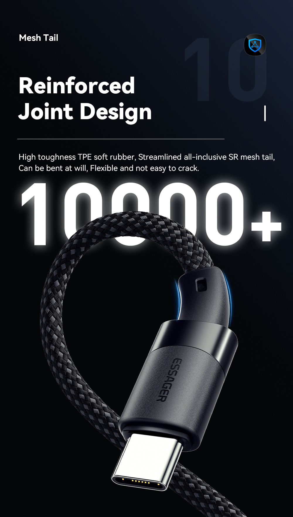 TPE USB A To USB C Magnetic Data Cable 100W 1m ESSAGER ES-X53 Series