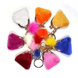Quality Smooth Surface Glitter Leather Mini Bag Pom Pom Keyring Promotional Gifts wholesale
