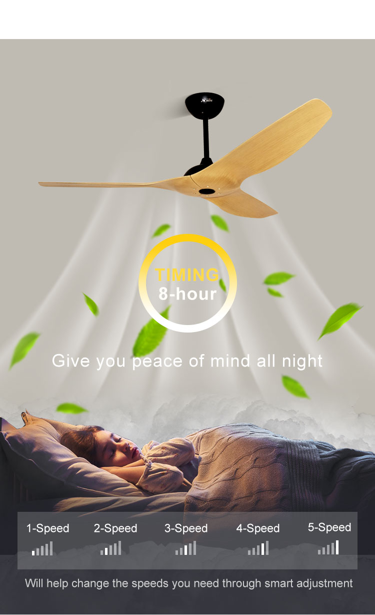 52" Plastic 5-Speed Remote Control BLDC Ceiling Fan for Home Decoration without Light