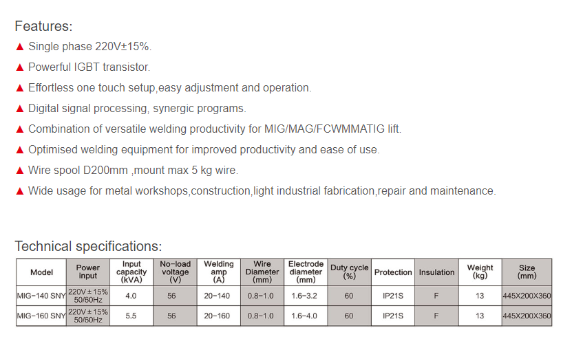 MIG 160SNY Welding machine