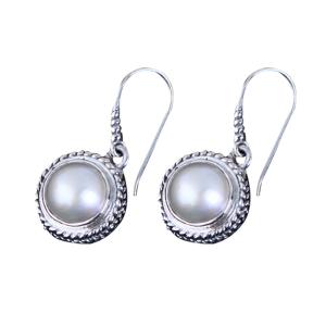 Quality Vintage Sterling Silver Round Shell Pearl Bead Drop Dangle Earrings (060320) wholesale