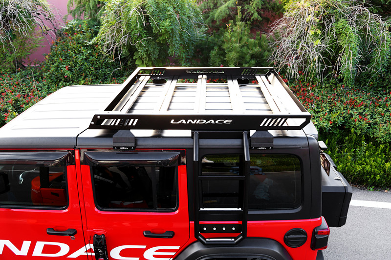High Load Capacity Jeep Wrangler Roof Rack Basket with Integrated Ladder 400kg Capacity