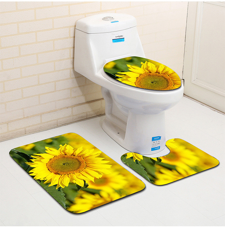 Three Piece Bathroom Mat Toilet Carpet Set 3D Dolphin Printed