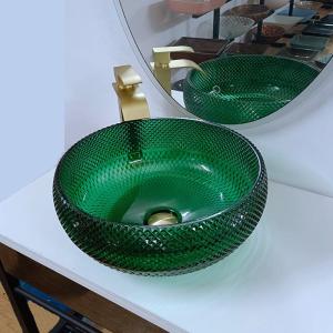 Quality Green Glass Vessel Basins Vanity Diamond Mordern Round Bathroom wholesale