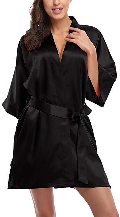 Black Sexy 100% Mulberry Silk Nightgown Short Plain Dyed 200Gsm Weight