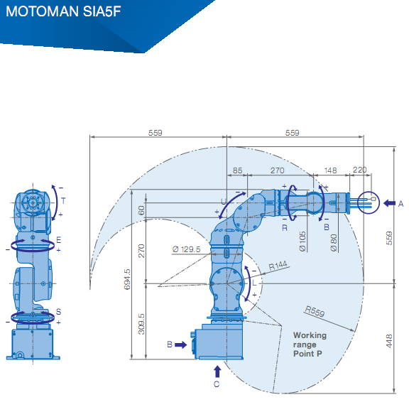 7 Axis Used Yaskawa Robot SIA5F Pick And Place Machine 5kg Payload 559mm