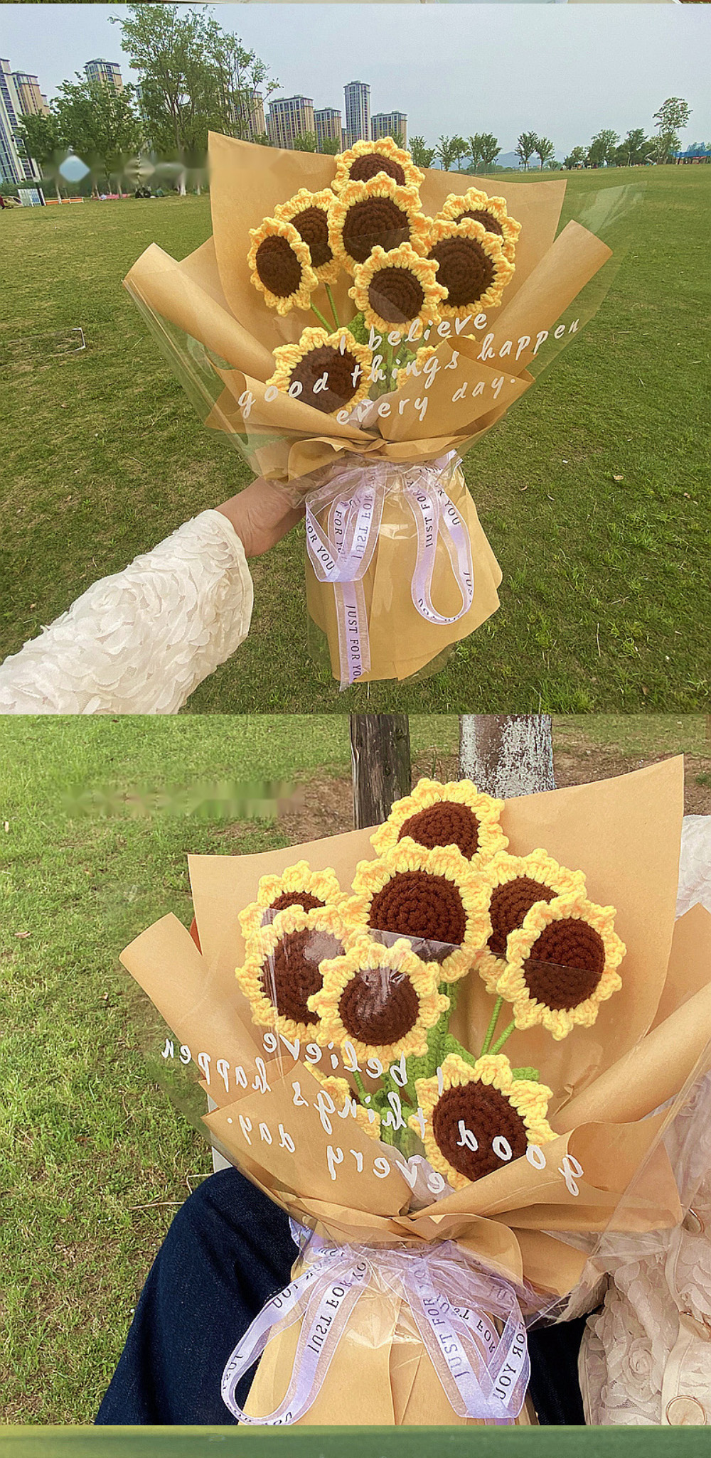 30cm Handmade Elegant Knitted Sunflower Daisy Pouch for Table Decoration Special Occasions