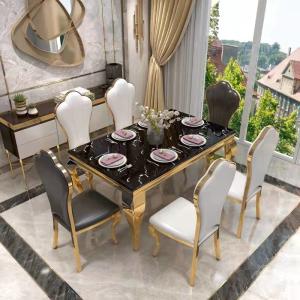 Quality Tempered Glass / Rectangle Marble Apartment Dining Tables For 6 Medium Size wholesale