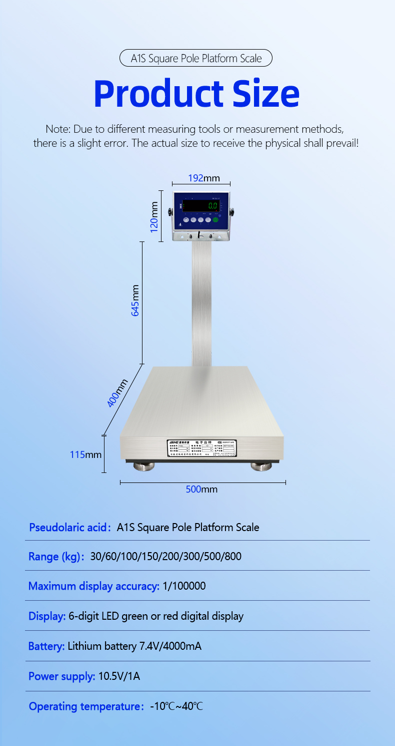 Power Supply 10.5V/1A 200KG Stainless Steel Scale for Seafood and Food Factories