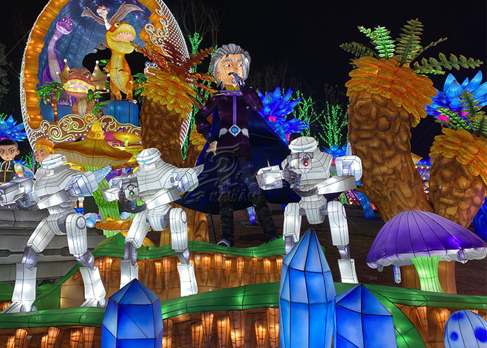 Large Dinosaur Fabric Chinese Lanterns Show Workers Customize Dinosaur Park To Display