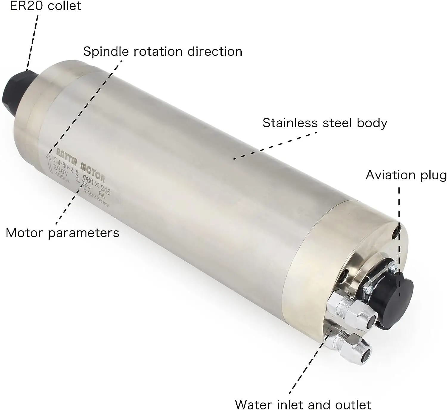 2.2kw ER20 Water Cooled CNC Spindle Motor Waterproof 220V For Metal Engraving