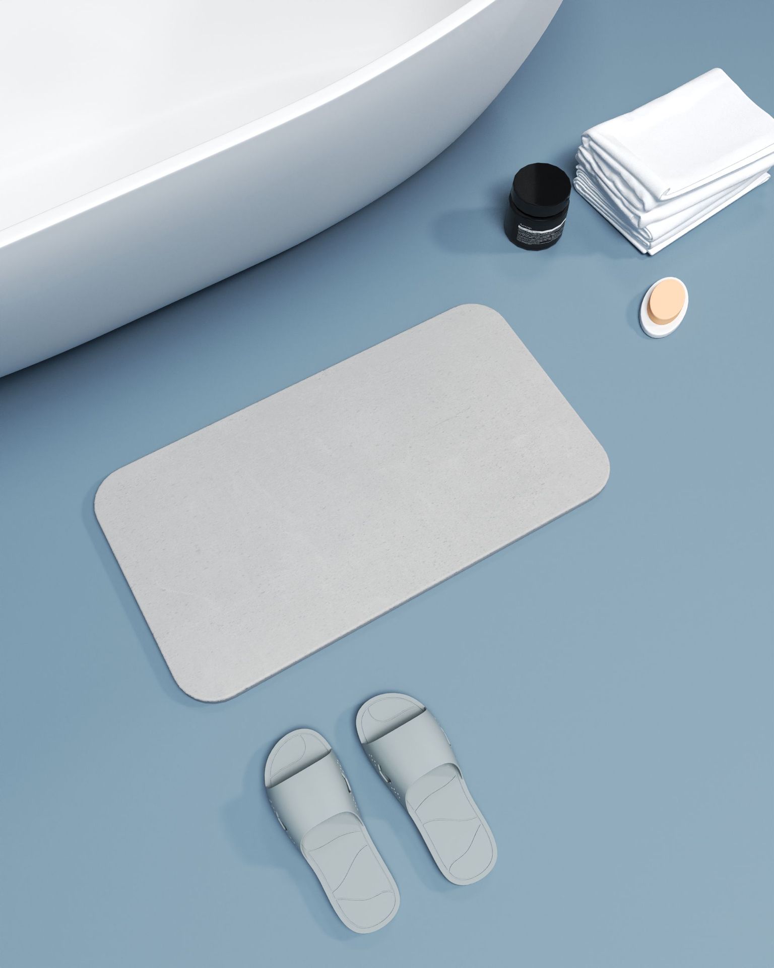 Custom Stone Bath Mat with Water Absorb Function Solid Pattern White/Gray/Pink/Blue