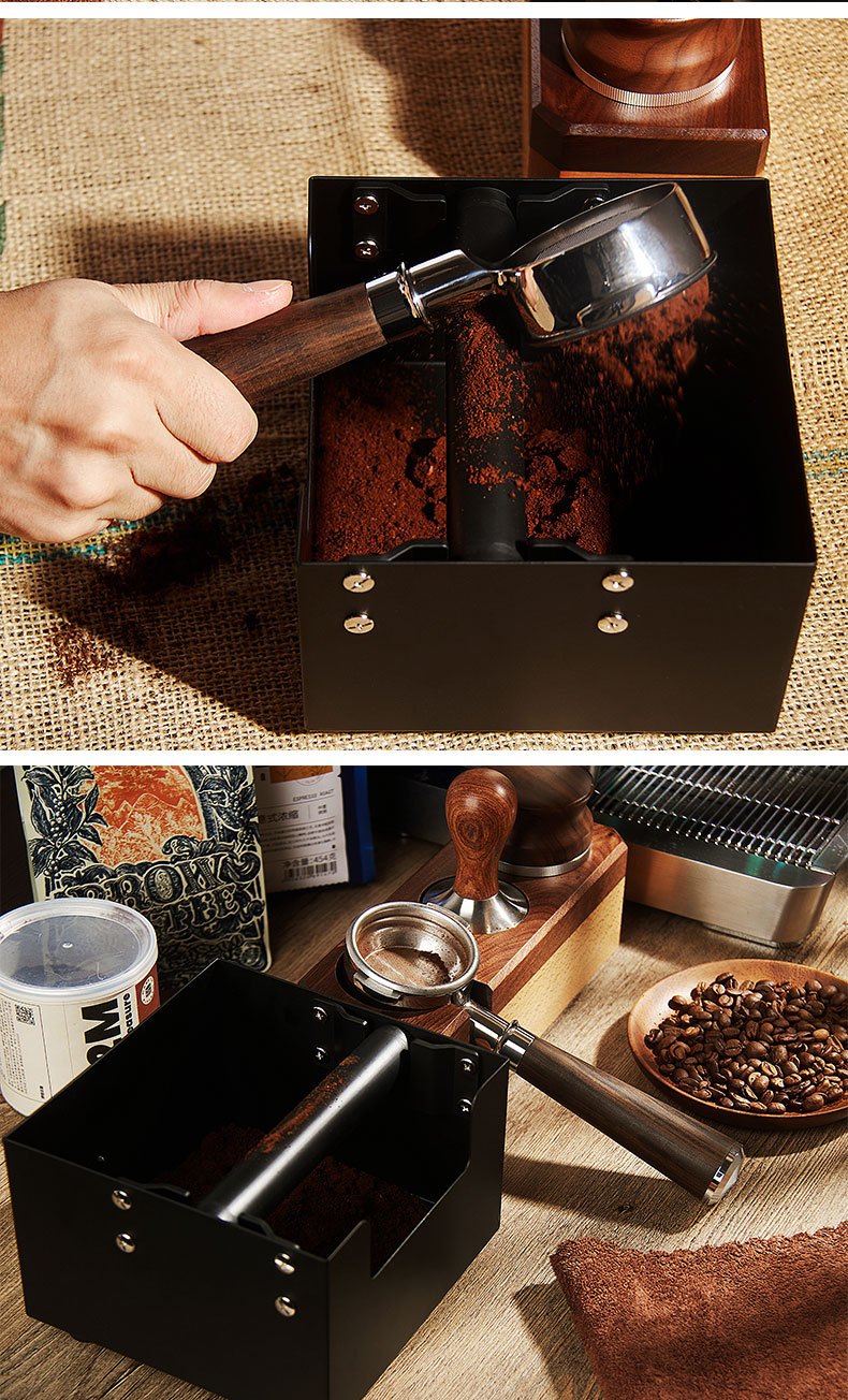 Non Slip Base Food Safe Silicone Coffee Knock Box Tamper Mat with Removable Knock Bar