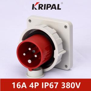 Quality 16A 380V IP67 IEC Round Pins Industrial Plugs Panel Mounted Red wholesale