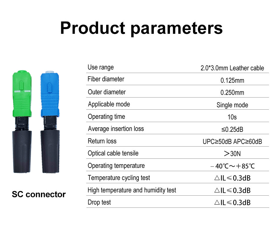 RoHS FCC SC Fast Connector SC UPC SC APC Quick Connector FTTN Fiber Signal Transmission