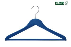 Quality Hot Sale Betterall Blue Color Solid Wood Velvet Shirt Hanger With Pant Bar wholesale