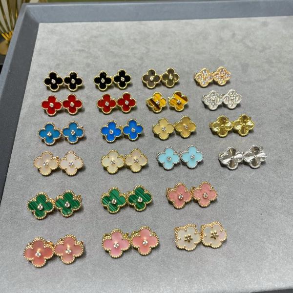 18k Solid Gold Earrings Agate Jewelry Replica Jewelry VAN Four Leaf Clover