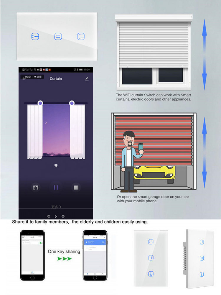 US Standard WiFi Curtain Switch for Electric Motorized Curtain Blind Roller Shutter, Google Home, Alexa Voice Control