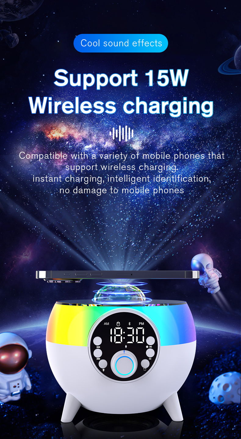 14W Bluetooth Speaker with Colorful LED Light and 2" Tweeter Size Wireless Charging