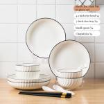Hotel Restaurant Dining Ceramic White Porcelain Tableware Set with Black Rim and