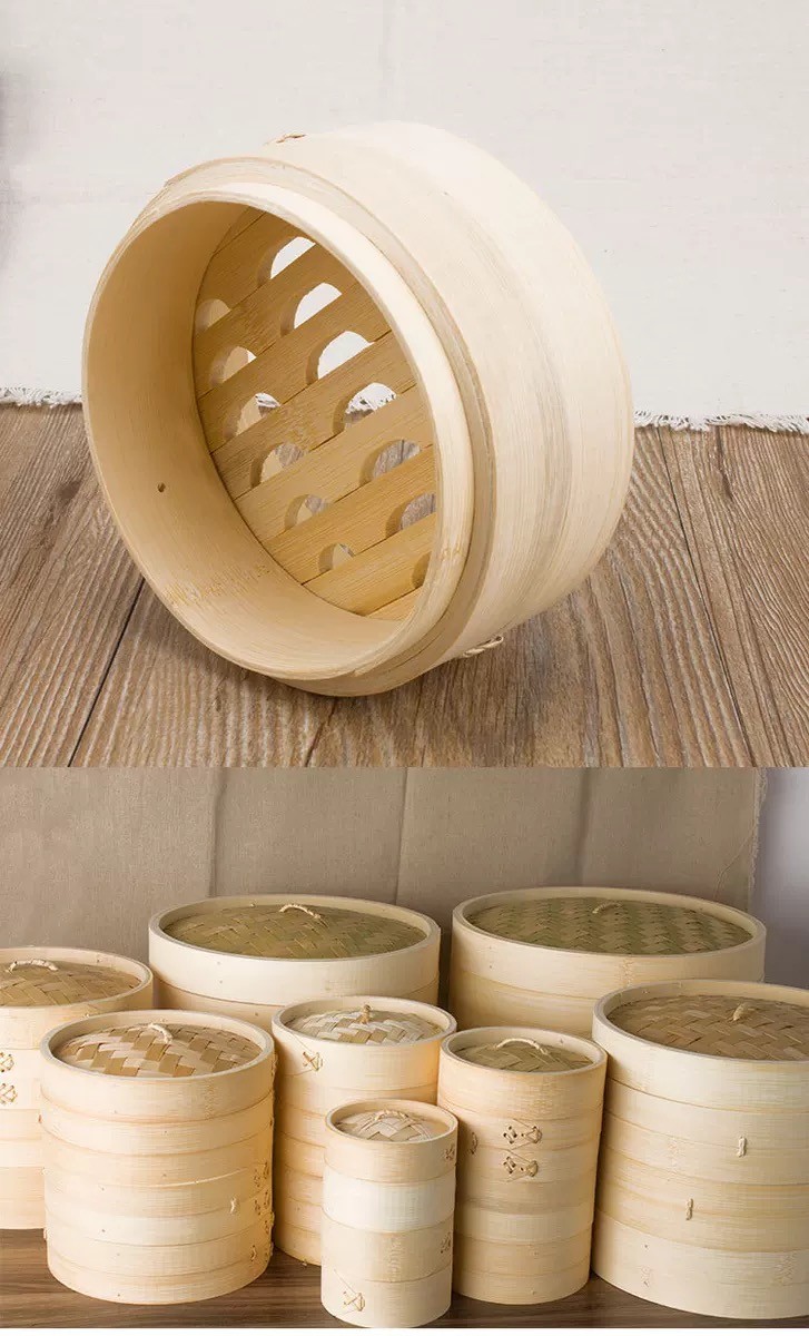 10 Inch Lid Dim Sum Bamboo Steamers , Rice Bamboo Momo Steamer Basket Kitchen