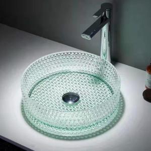 Quality Cylindrical Glass Vessel Basins H112mm , Art 14 Inch Wash Basin Light Green wholesale