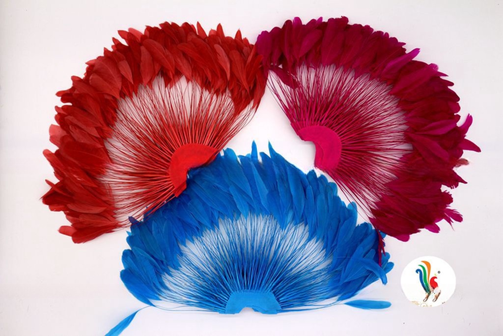 Dyed Stripped Hackle Feather Fan , Chicken Feather Hand Fan 10x15cm