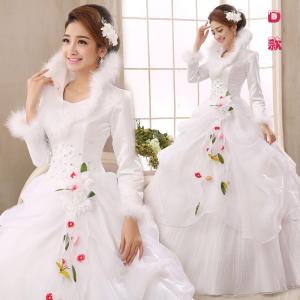 Quality Autumn and winter 2015 wedding long-sleeved thick white newest princess cotton dress wholesale