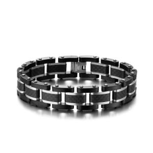 Quality Stainless Steel And Carton Fiber Bracelet Coffee Wood Beaded Men's Jewelry Bracelet wholesale