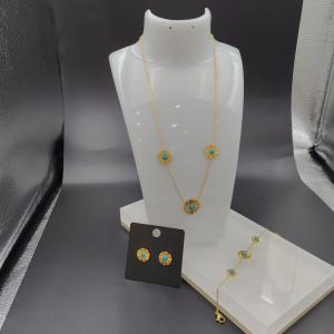 Quality Newest Gold Color Stainless Steel Earring ,Necklace , Bracelet Sets With Green Stone For Lady wholesale