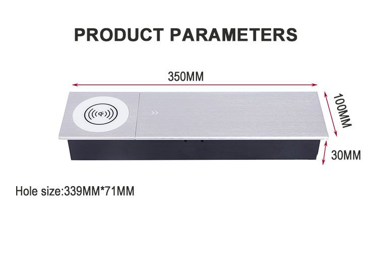 Wireless Charging Sliding Socket Office Desk Power Outlet 110V-250V