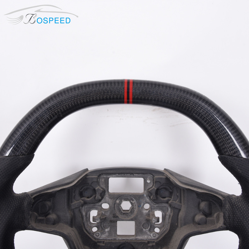 Perforated Leather Ford Carbon Fiber Steering Wheel Sports Plain Weave