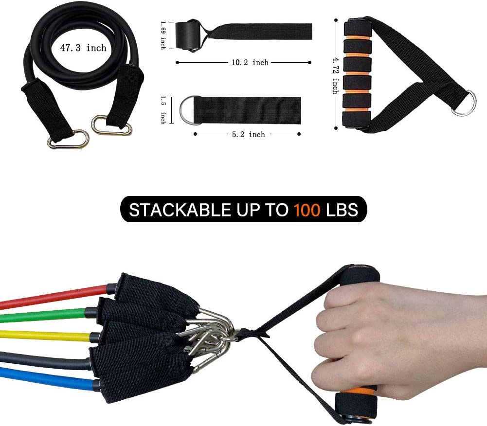 customized 1.2m 11pcs Resistance Bands Set With Foam Handles