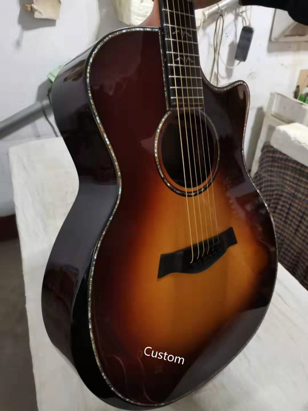 41" Custom Shop Tobacco Burst AAAA All Solid Handmade Gotoh tuner Peg Abalone Cutaway 914F Acoustic Guitar