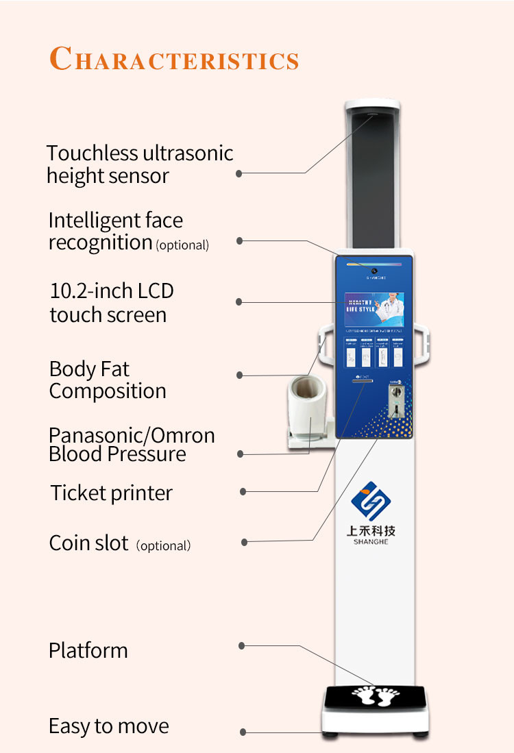 Automatic Height Weight BMI Blood Pressure Machine Body Fat Composition Scale