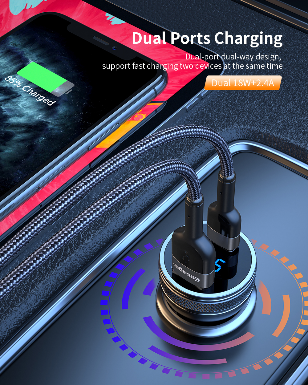 LCD Display USB C PD Car Phone Charger PD QC3.0 Quick Charge 36W