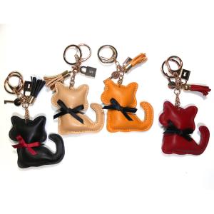 Quality Black Cat Leather Tassel Keychain CE Certification Bag Charm Pendant wholesale