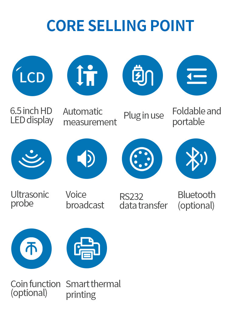 LED Display Weight Height Human Measurement Scale With Printer For Supermarkets