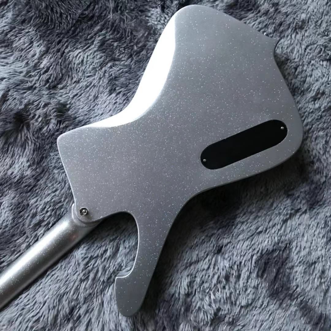 2021 NEW Custom Grand Electric Guitar with Silver Sparkling Finishing No Binding on Body Dot Inlay Chrome Hardware