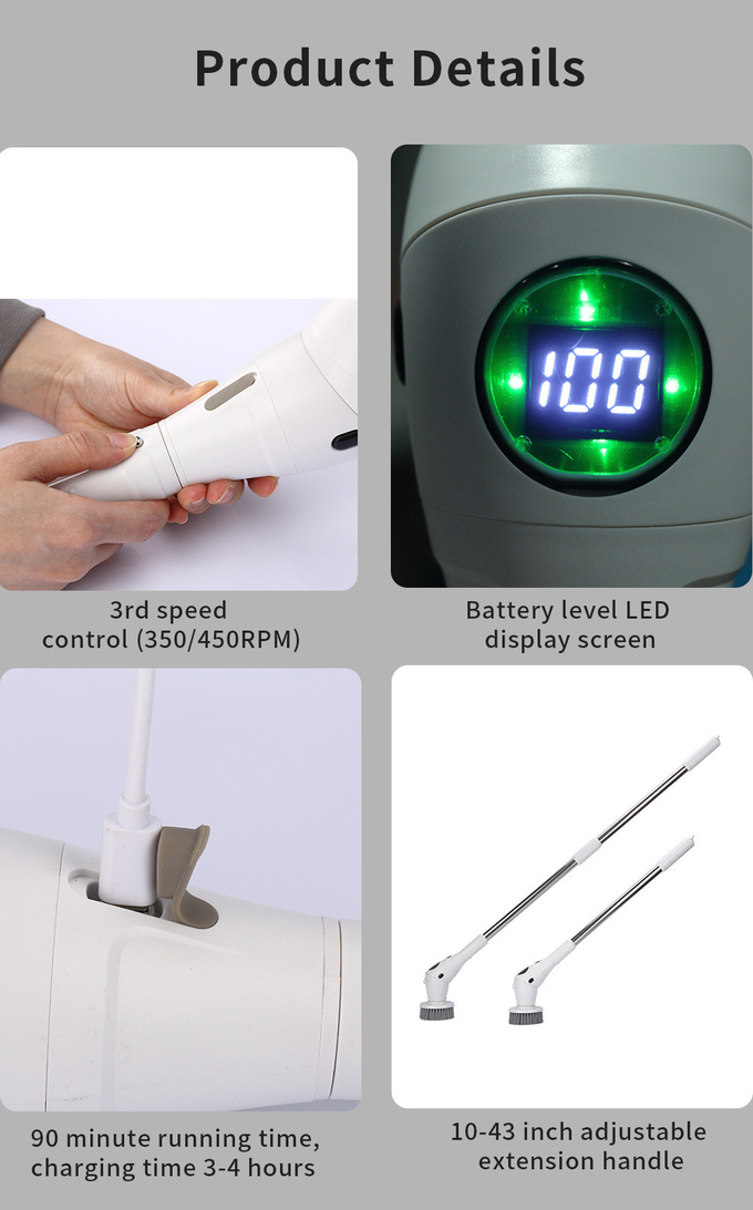 ABS Extendable Electric Cleaning Brush Tile Scrubber Customized